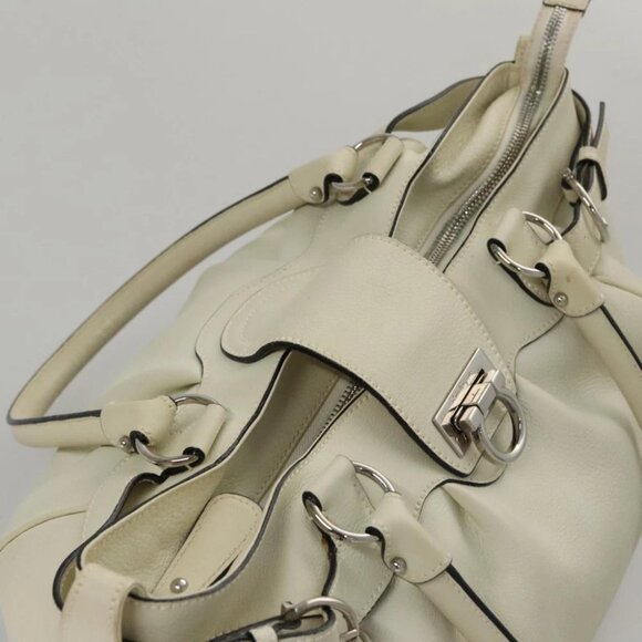 Salvatore Ferragamo Gancini Hand Bag Leather White Silver Auth yk16589 - Picture 7 of 15